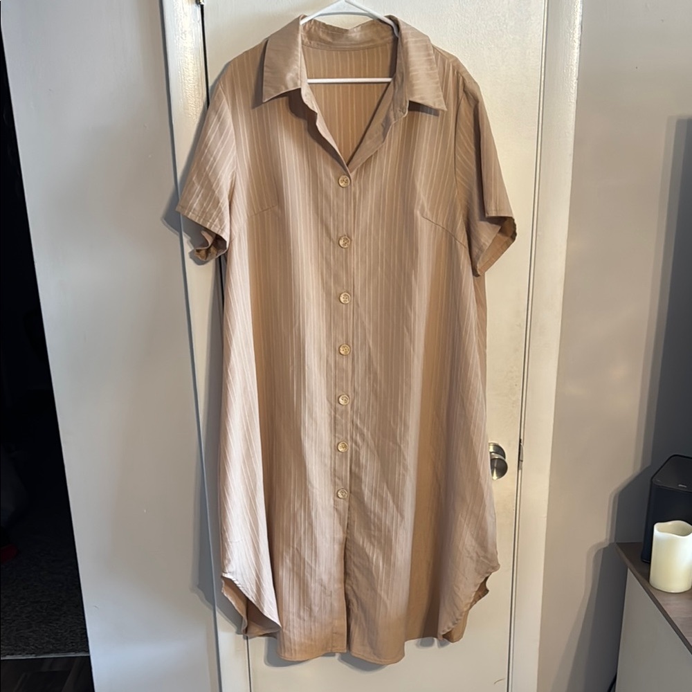 Lightweight Tan Button-Up Maxi Dress